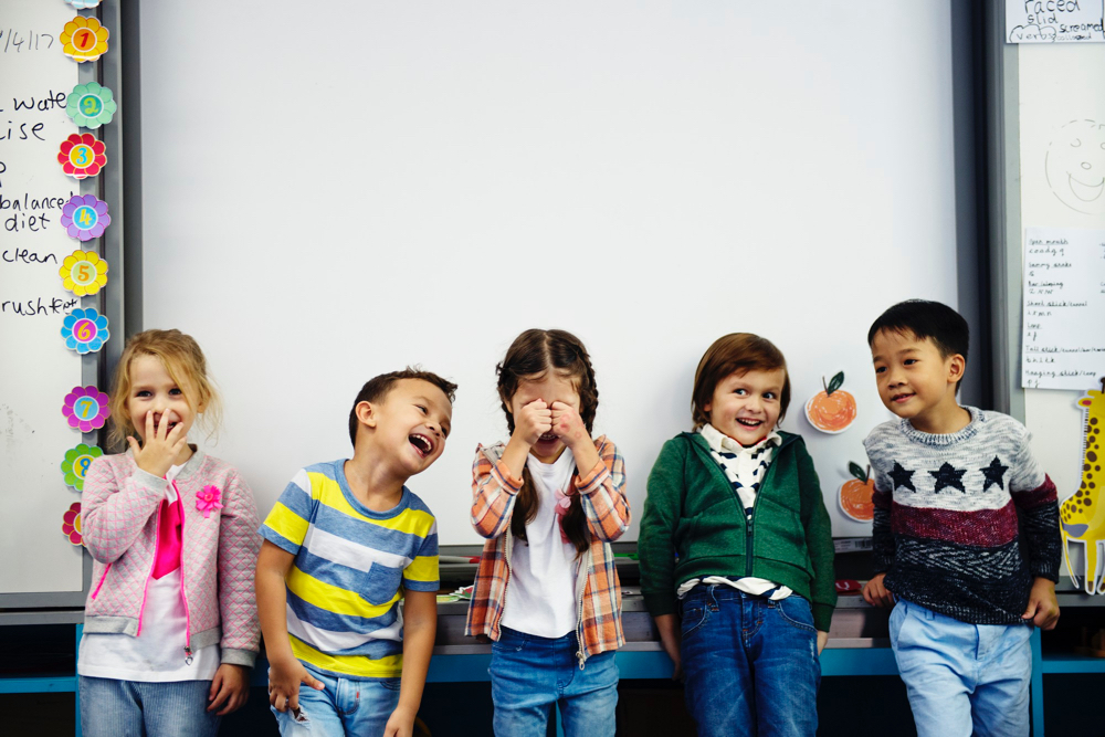 playful children in a classroom