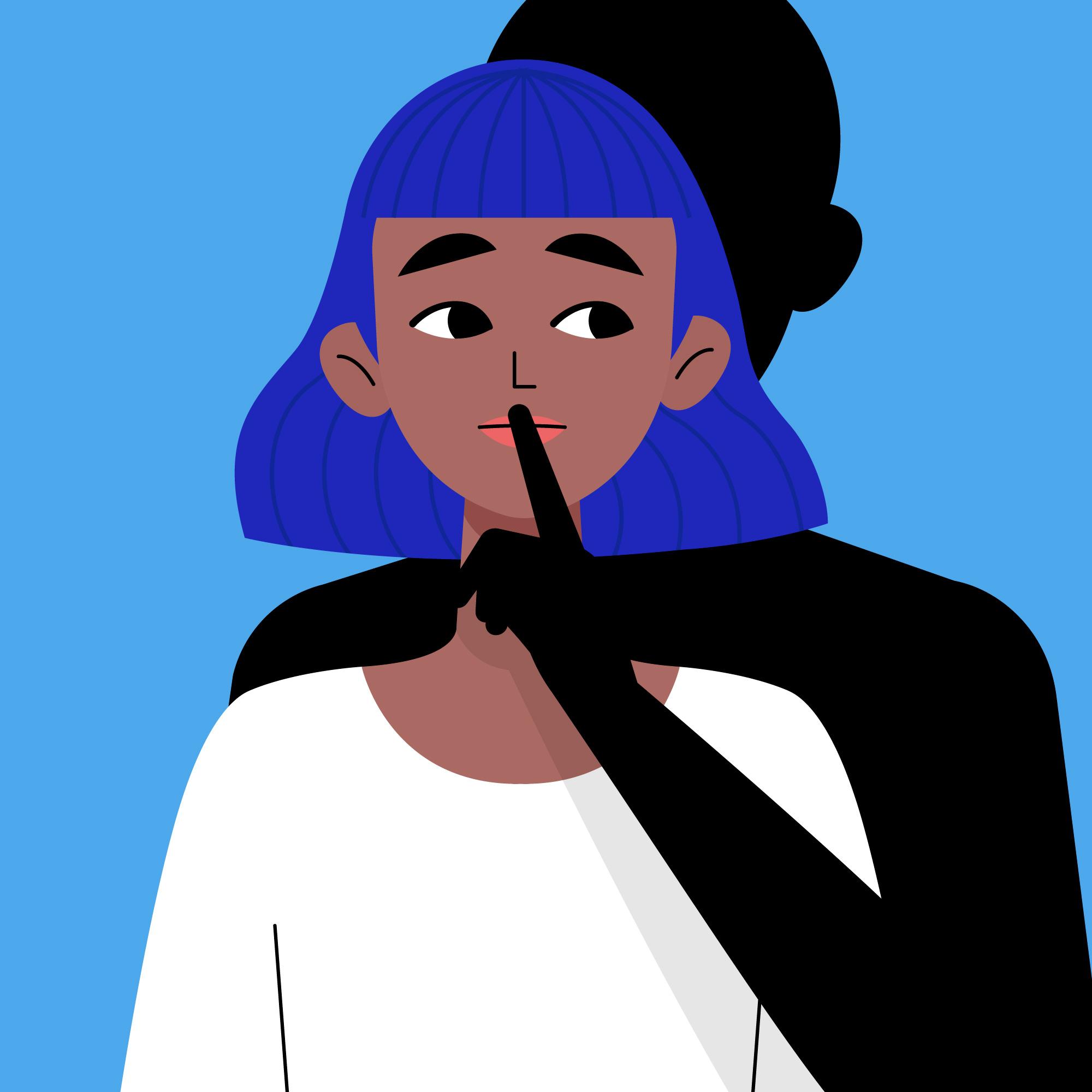 illustration of a mute person being shushed by a shadow