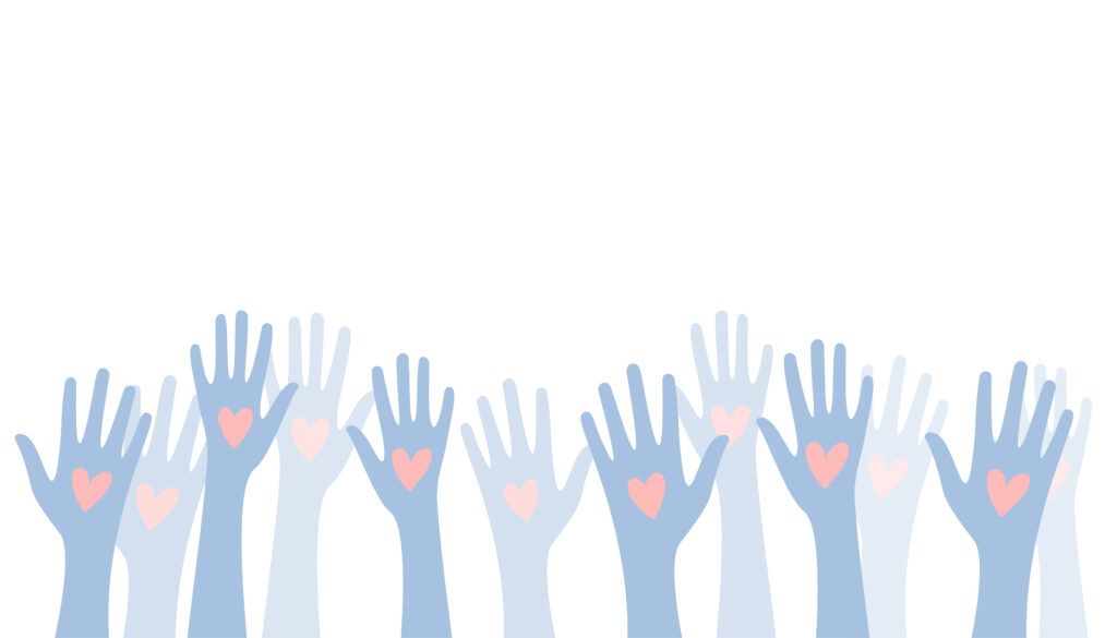 volunteers team raised up hands with love heart design vector
