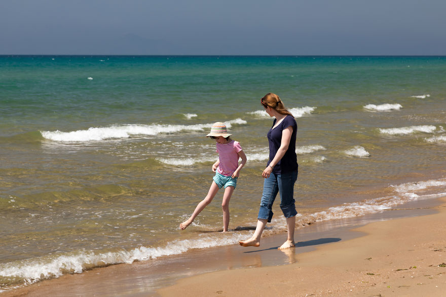 Greece Iris and Arabella on the beach
